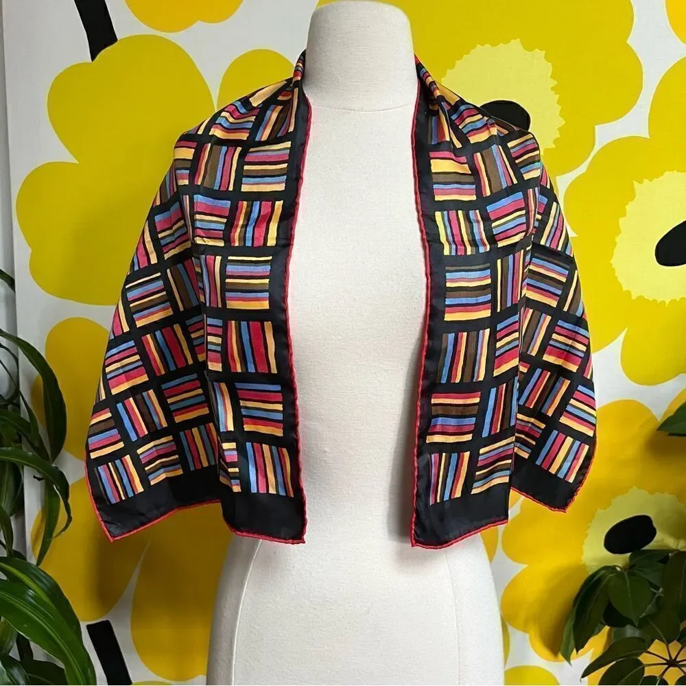 Mod Vintage 70s Primary Color Lines Geometric Hair Neck Bag Scarf